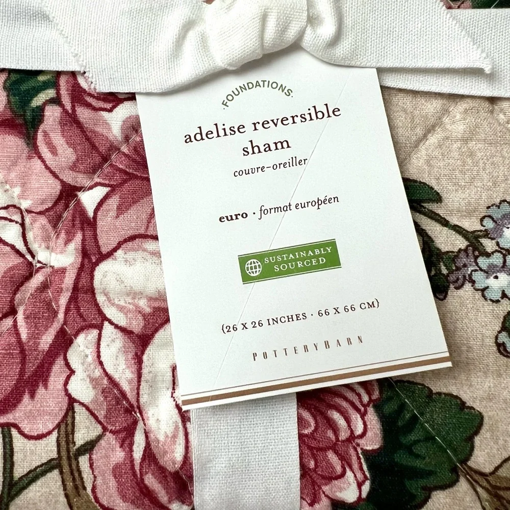 Pottery Barn Adelise Euro Pillow Sham Reversible Pillowcase New With Tag